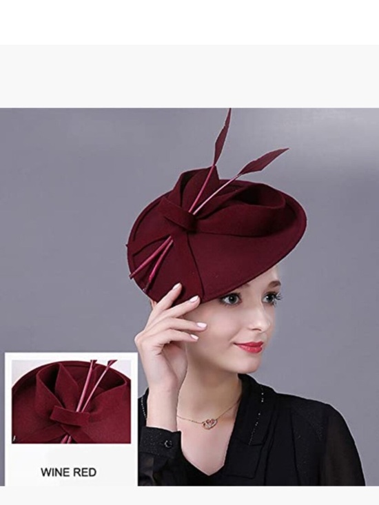 Vintage Pillbox Cap Fascinator Horse Racing Festival Hat Wool Felt Fedora
